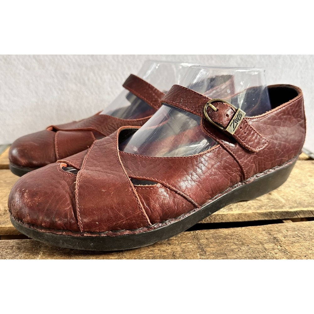 Zeeta Leather Mary Jane Shoes Dark Red Women's EU 41 US 10.5 Comfort